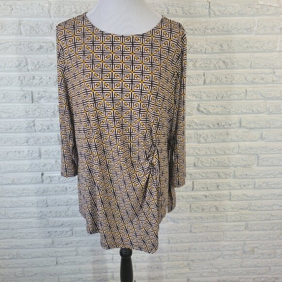Liz Claiborne Tops - Liz Claiborne Women's 2XL Plus Black Yellow Geometric Top Boat Neck GEO231E
